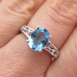 SAI 925 Sterling Silver Vintage Real Blue Topaz Swirl Ring Size 7
